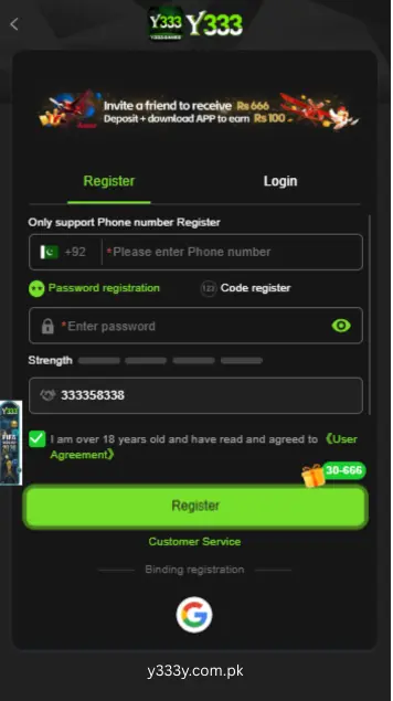y333 Register and Login